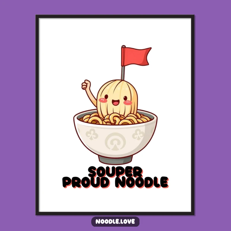 Free Printable Ramen Wall Art: Funny Noodle Character Waving Flag Downloadable Art