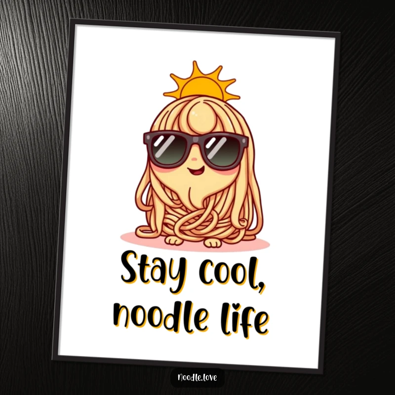 Free Printable Wall Art: Happy noodle character sporting tiny sunglasses, exuding coolness on a bright, sunny day.
