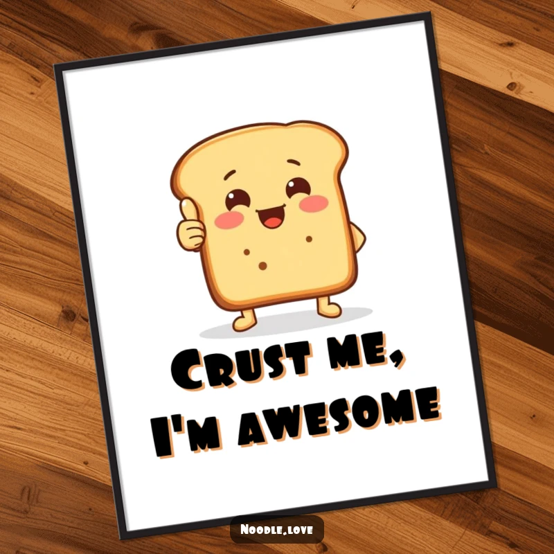 Funny Free Printable Bread Loaf Wall Art: A happy bread loaf with small feet gives a crusty thumbs-up.
