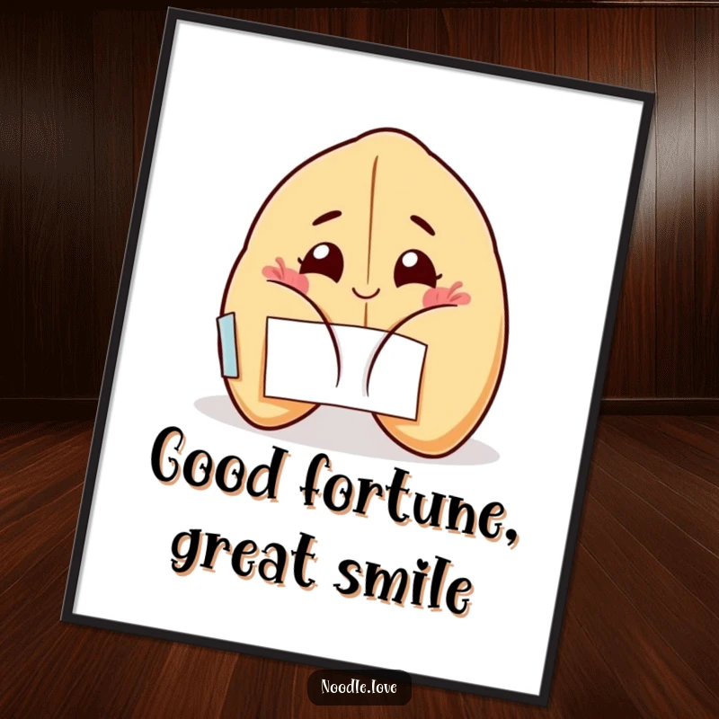 Funny Free Printable Wall Art of a winking fortune cookie wide open with a cheerful grin, adding playful charm to your decor.