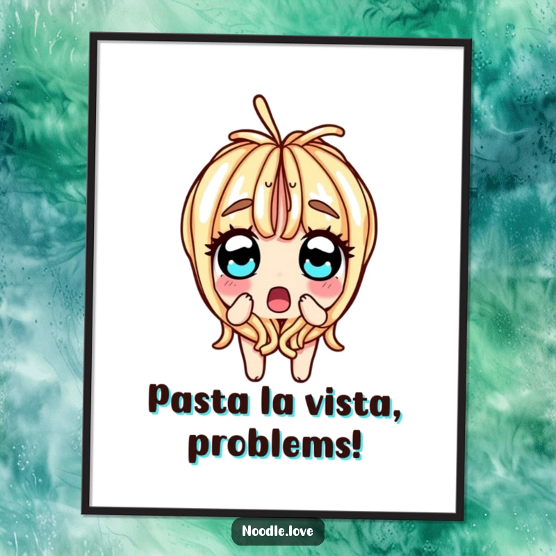 Funny Free Printable Wall Art: Surprised noodle character split in half down the center, wide eyes expressing comical shock