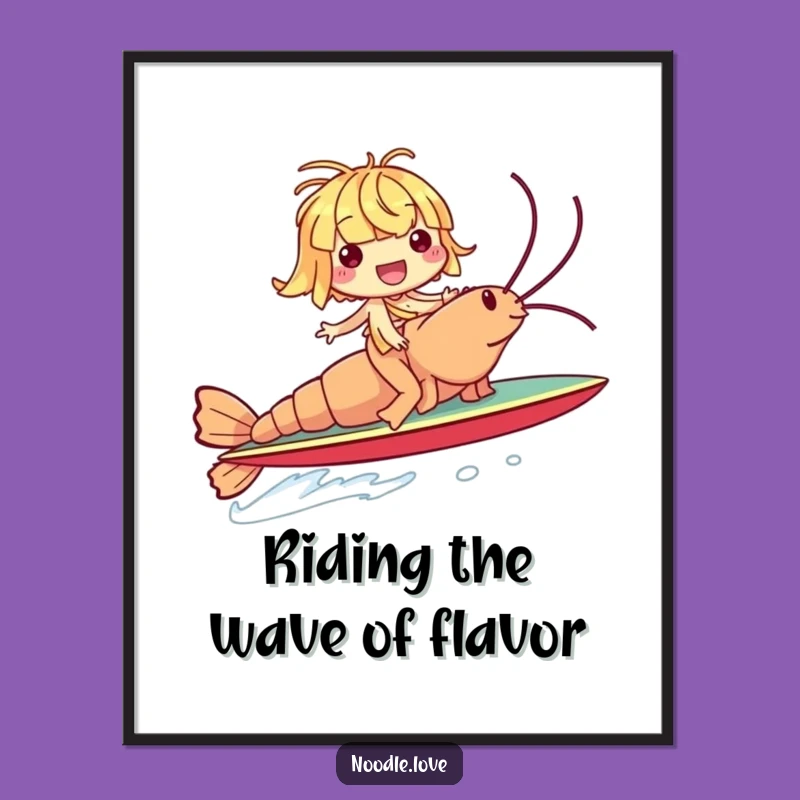 Whimsical Free Printable Wall Art: Noodle Shrimp Surfing - Quirky Decor