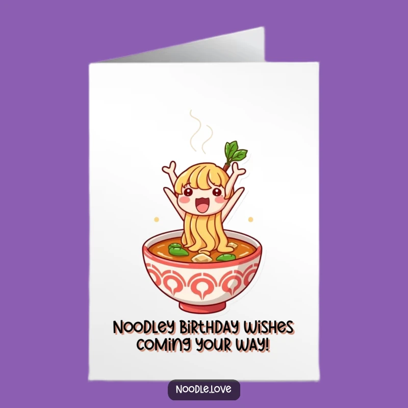 Free Printable Birthday Card: Funny Noodle Jump, Downloadable Gift for Ramen Lovers