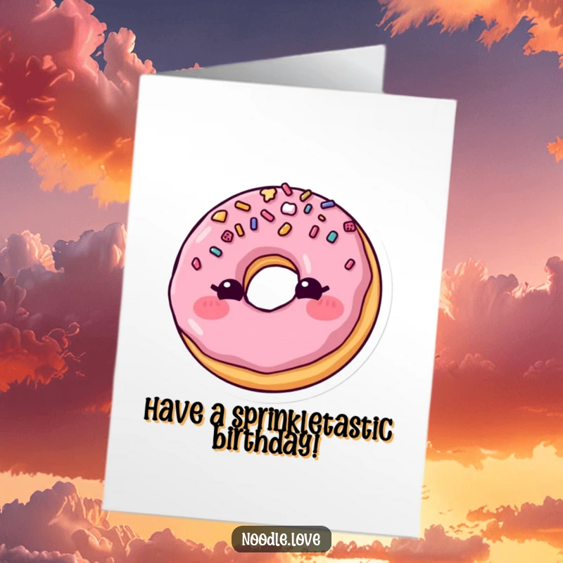 Funny Free Printable Birthday Card featuring a cute donut winking shyly with its sprinkle topping, adding a flirty touch to birthday wishes.