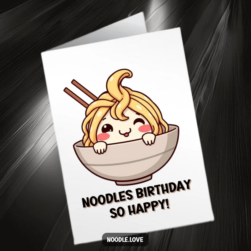 Funny Free Printable Noodle Birthday Card: A smiling noodle with a face joyfully dives into a bowl, ready for celebration.