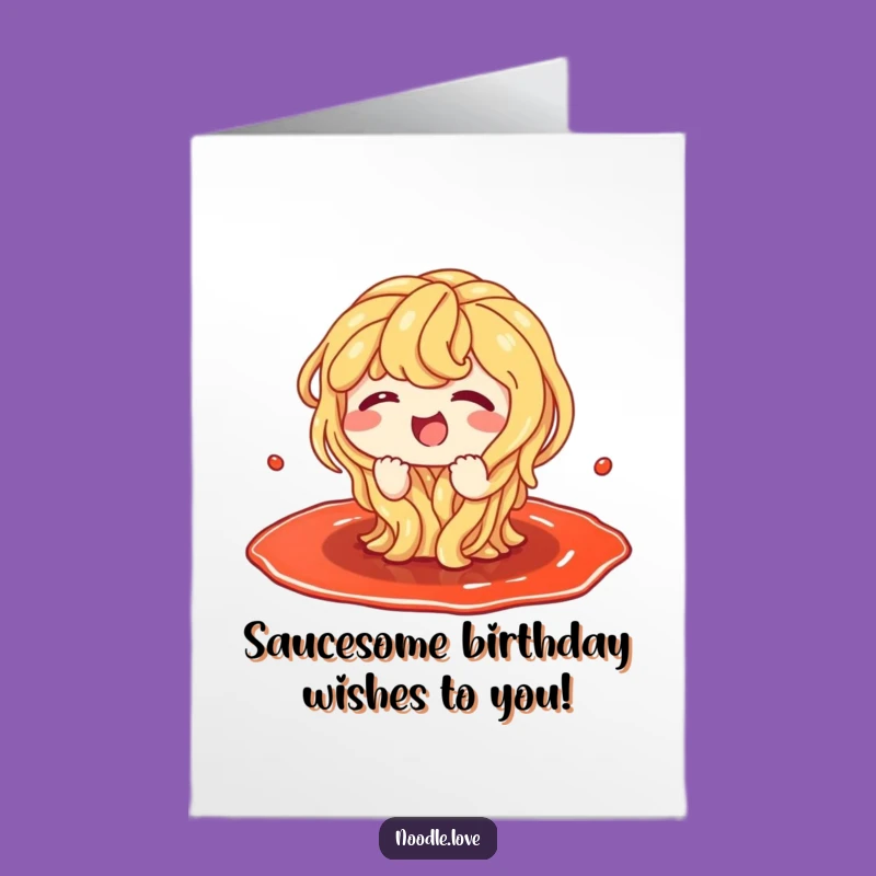 Free Printable Funny Birthday Card: Giggling Noodle Splashing Sauce - Downloadable Gift!