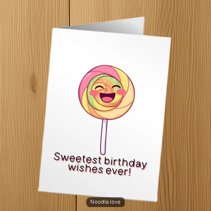 Funny Free Printable Birthday Card featuring a vibrant lollipop dancing with glee, sharing infectious laughter and birthday wishes.