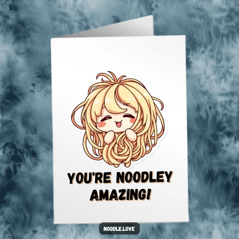 Hilarious Free Printable Congratulations Card showing a noodle character playfully tangled, looking utterly amused at the chaos.