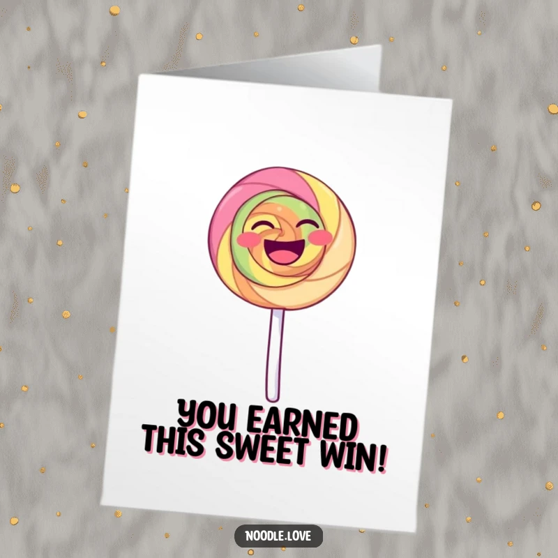 Funny Free Printable Congratulations Card showing a joyful lollipop dancing on its stick, spreading infectious laughter and celebrating achievements.