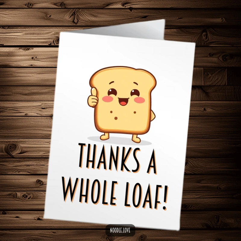 Funny Free Printable Bread Loaf Thank You Card: A cheerful bread loaf with small feet gives a thumbs-up.