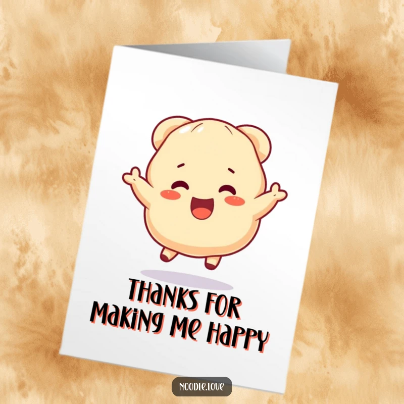 Funny Free Printable Thank You Card: An anthropomorphic dumpling bounces with excitement to say thank you.