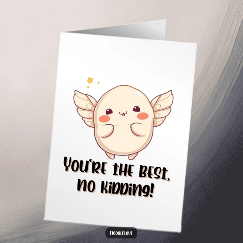 Funny Free Printable Thank You Card: A whimsical dumpling character sprouts tiny wings and attempts flight.