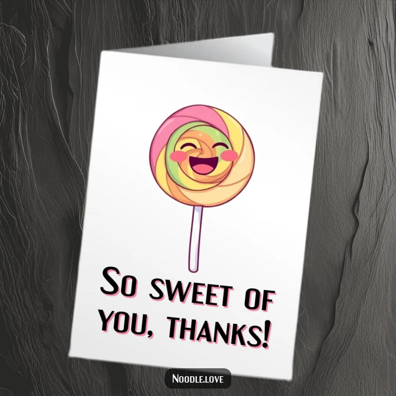 Funny Free Printable Thank You Card featuring a dancing lollipop having a blast, offering a sweet and funny way to express thanks.