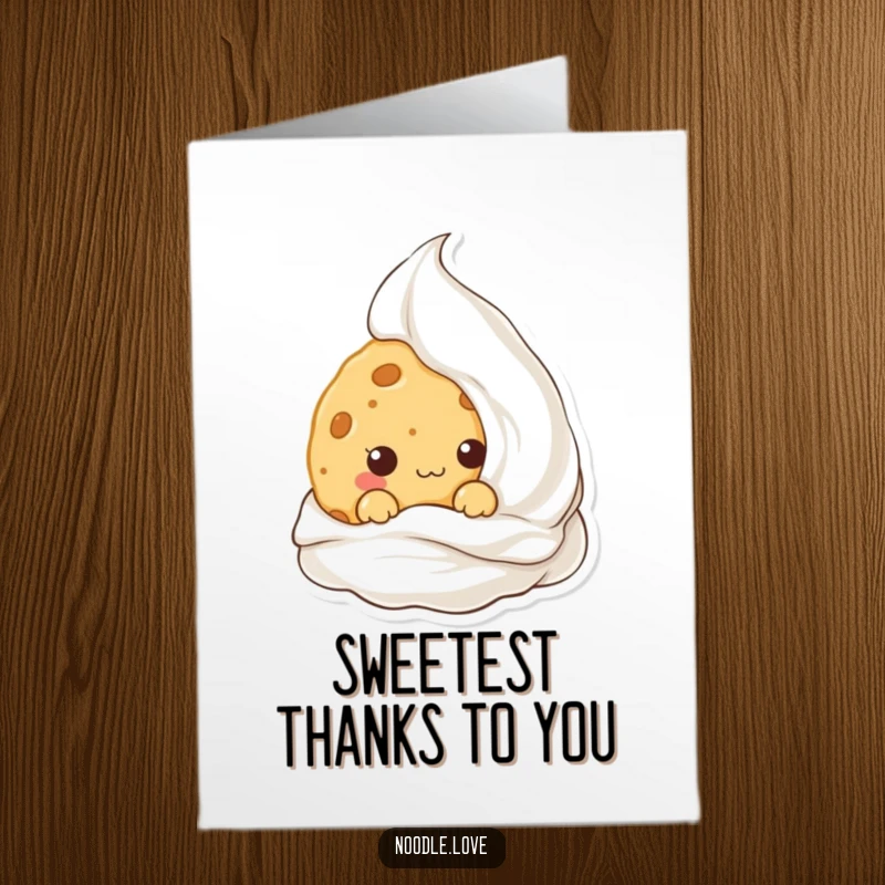 Funny Free Printable Thank You Card: Kawaii cookie hiding behind cream, a humorous thank you.
