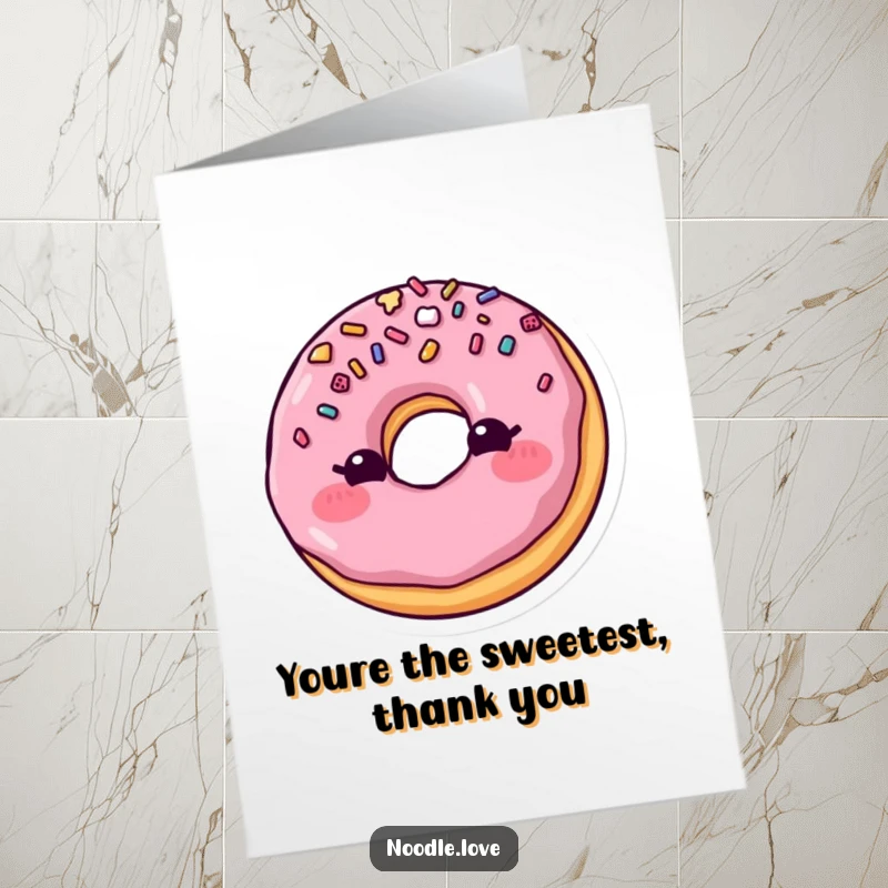 Funny Free Printable Thank You Card featuring a shyly blushing donut winking with its sprinkles, offering a sweet and playful thanks.