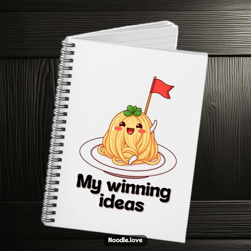 Funny Noodle Notebook: A beaming noodle on a plate, waving a small flag, ready for recipe notes.