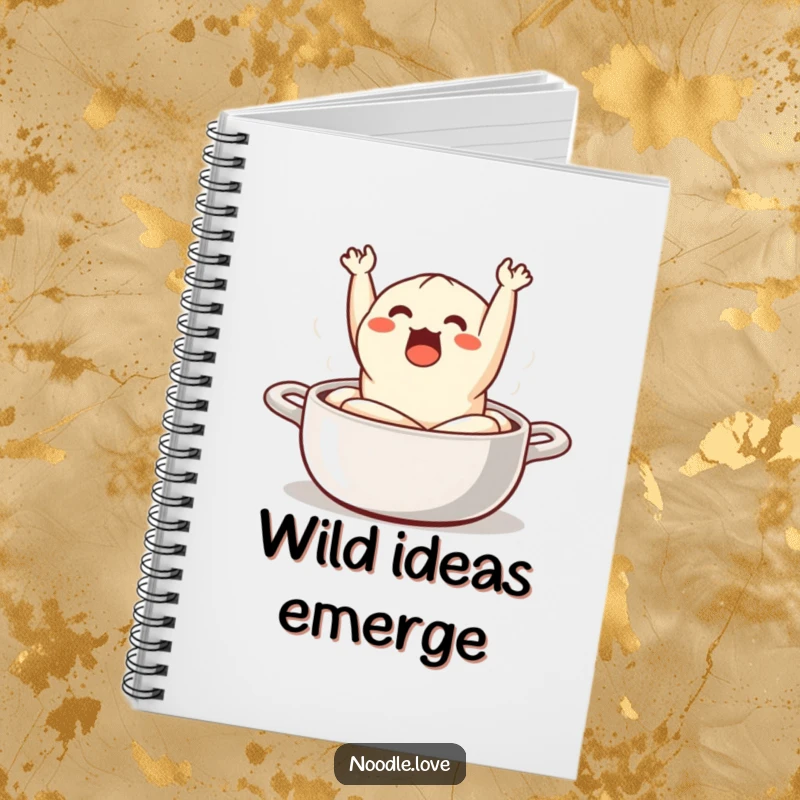 Funny Notebook: a surprised dumpling comically jumping out of a steaming pot, ideal for jotting down shocking ideas and fun notes.