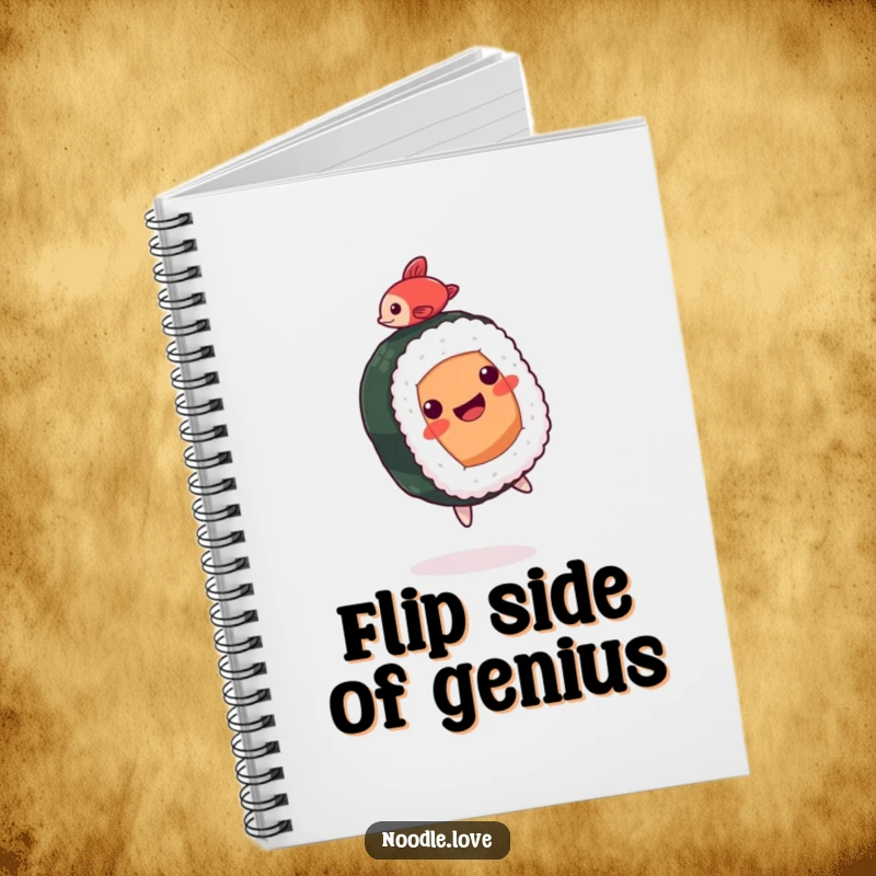 Funny Sushi Notebook: A happy sushi roll character doing a backflip with a tiny fish, for foodie notes.