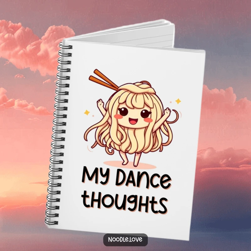 Funny Notebook: a smiling noodle with eyes dancing with chopsticks, ideal for jotting down food ideas and fun notes.