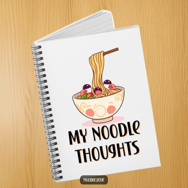 Funny Notebook: a happy ramen bowl playfully slurping its own noodles, ideal for jotting down food ideas and fun notes.