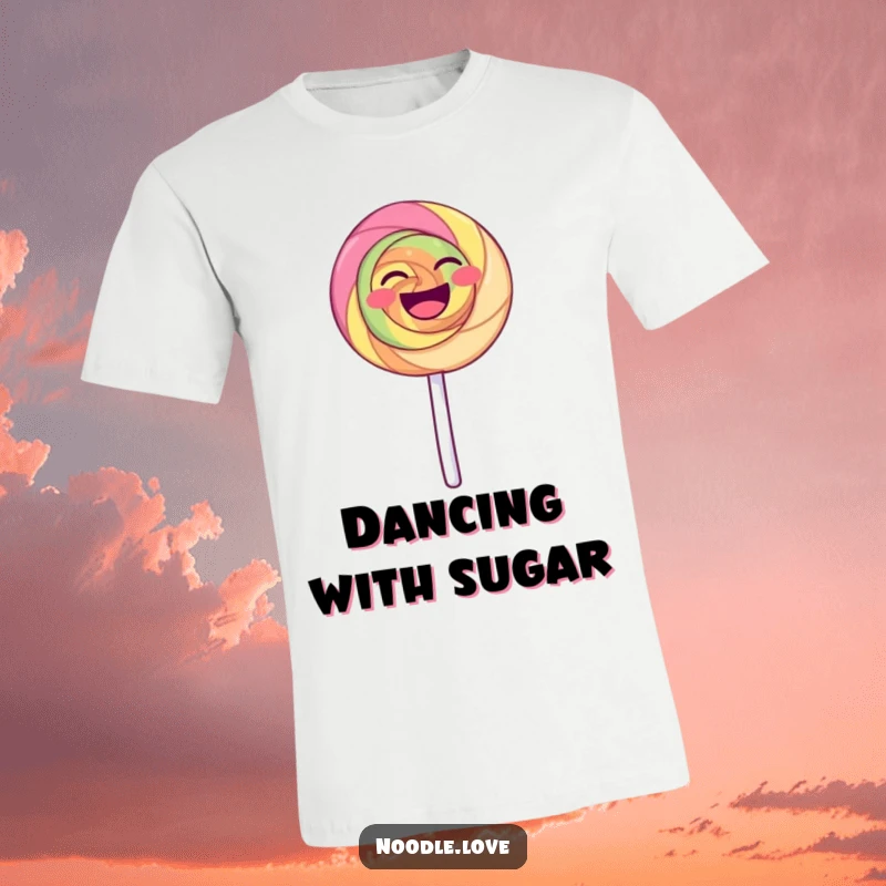 Funny Laughing Lollipop T-Shirt: A cartoon lollipop dances joyfully on its stick, soft and funny gift.