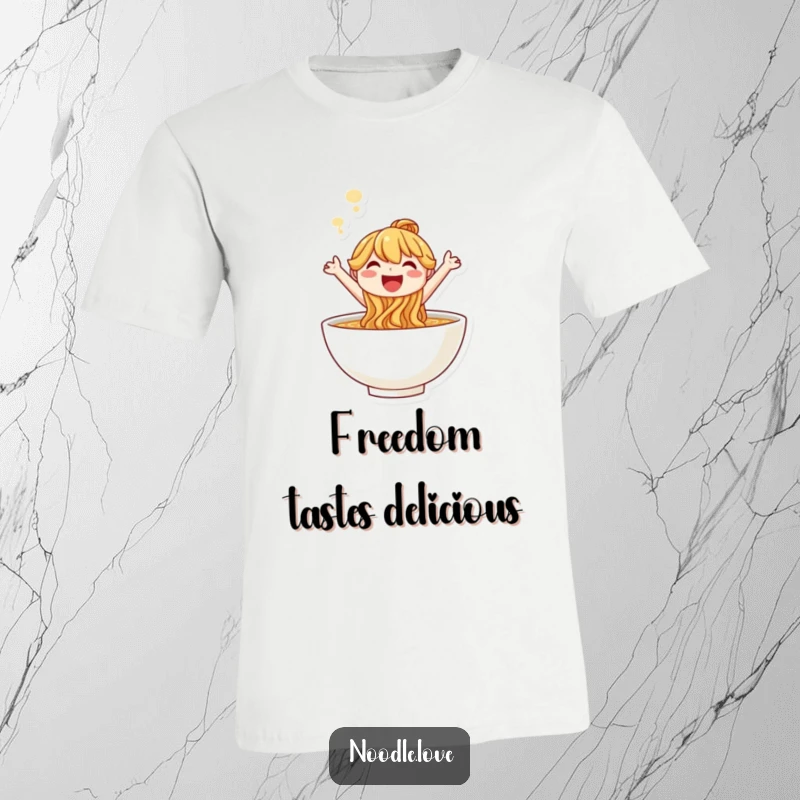 Funny smiling noodle character leaping joyfully from a steaming bowl, happy food graphic.