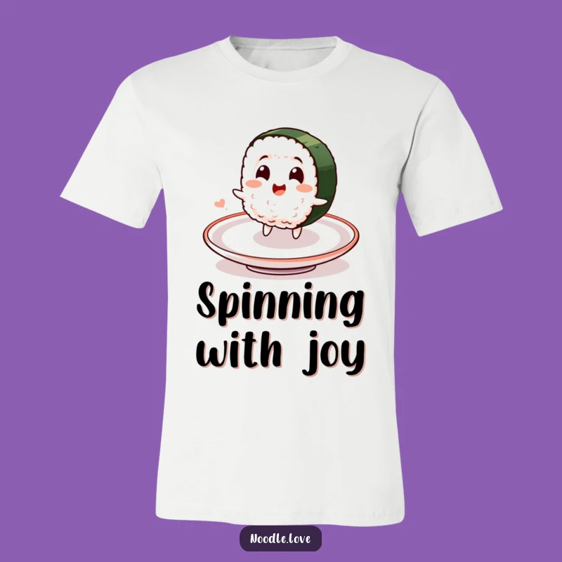 Funny Sushi Fiesta T-Shirt: Delighted Character's Plate Spin - Fun Gift