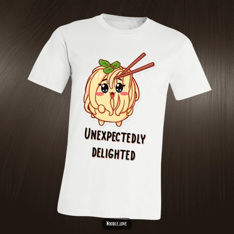 Funny Noodle Character Surprised by Tickling Chopstick T-Shirt - Comical pasta character expression, humorous apparel, funny gift.
