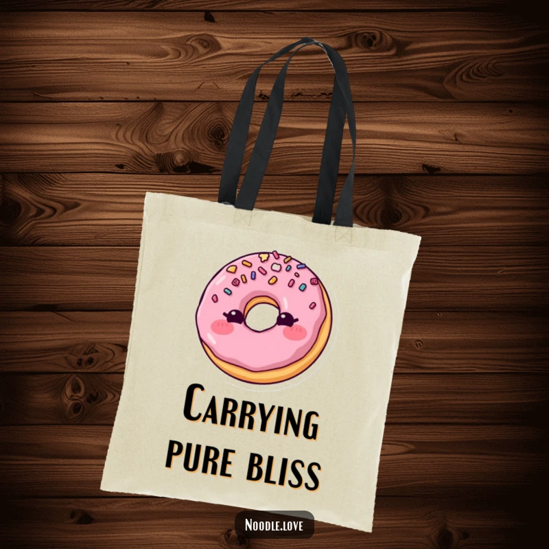 Funny Blushing Donut Tote Bag: A blushing donut with sprinkles winks, a fun and funny gift.