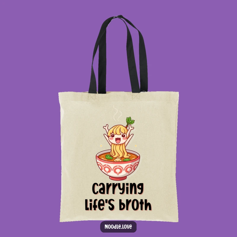 Funny Noodle Adventure Tote Bag: Cute Character's Broth Jump - Practical Funny Gift