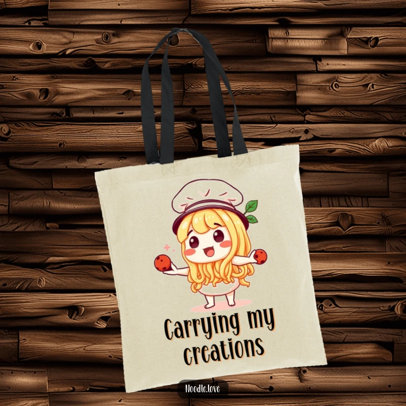 Funny Noodle Character Chef Juggling Meatballs Tote Bag - Practical bag with a skilled pasta chef design, fun funny gift.