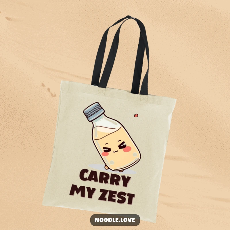 Funny Shoyu bottle tote bag, smirking, tipping playfully, cute condiment accessory, foodie bag, ideal funny gift.