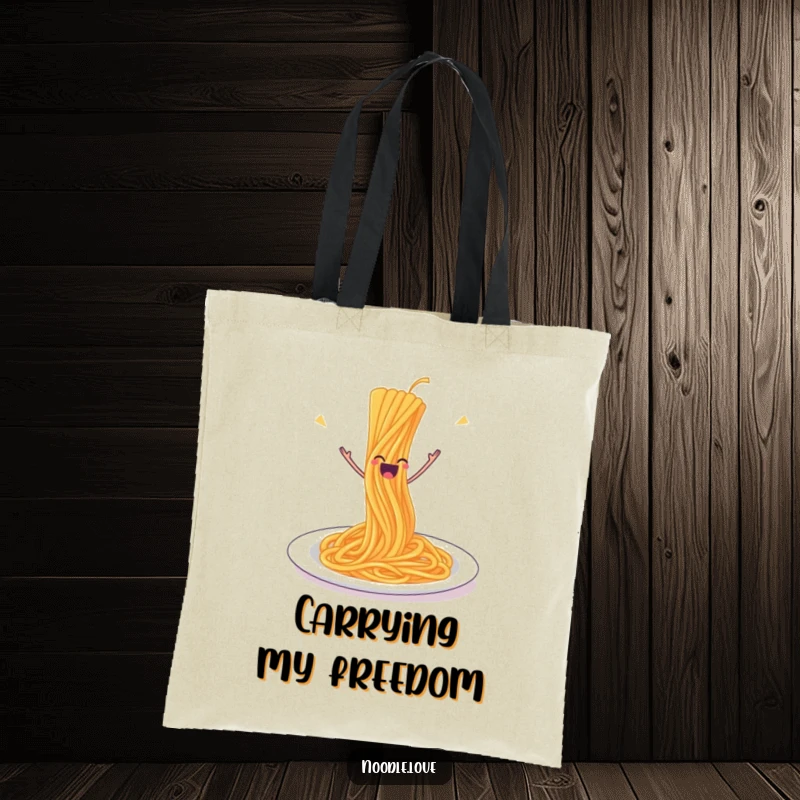 Funny Spaghetti Tote Bag: A joyful strand of spaghetti leaping off its plate, ready for tasty adventures.