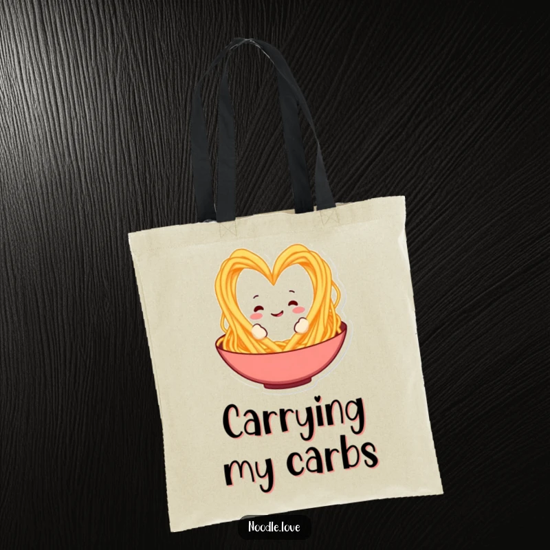 Funny Spaghetti Heart Tote Bag: A spaghetti character making a heart, perfect for carrying groceries and expressing love for pasta, a funny gift.